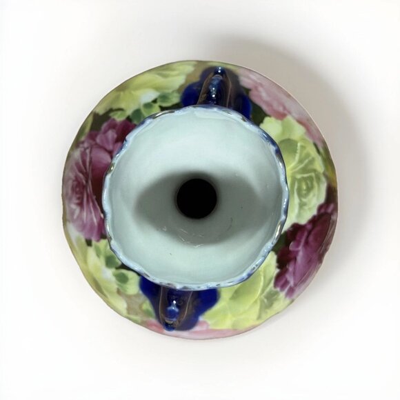 Nippon Pitcher Vase, Cobalt Blue, White, Rose Design, Gold Gilt and Beading - Picture 4 of 5